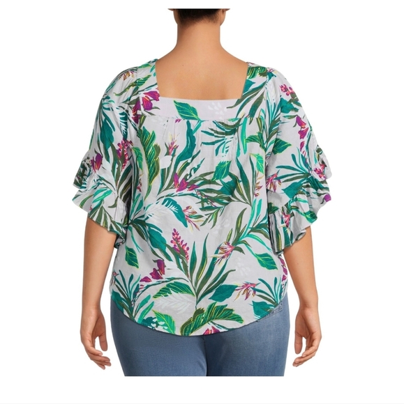 Terra & Sky Square Neck Peasant Top Lavender - Picture 2 of 4